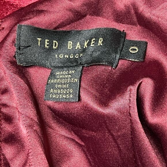 NWOT Ted Baker Khim Pleated Wine Velvet Coctail Dress Sz 0 US Sz 2 - Picture 8 of 8